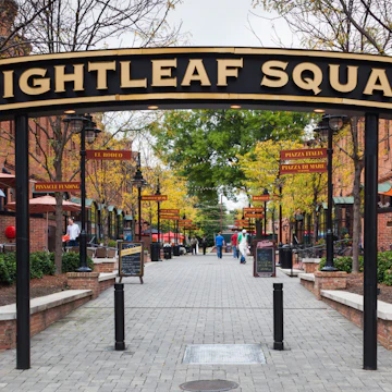 USA, North Carolina, Durham, sign for Brightleaf Square, entertainment complex, set in former tobacco warehouses.
