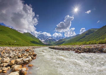 Beautiful landscape with mountain river.