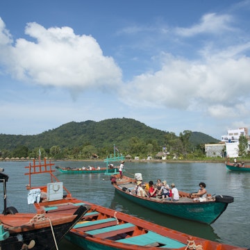 Boats to Rabbit Island. Kep. Cambodia.