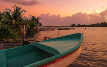 The sun rises and illuminates Pearl Lagoon's shoreline. This creole community is one of the main ports in Caribbean Nicaragua.