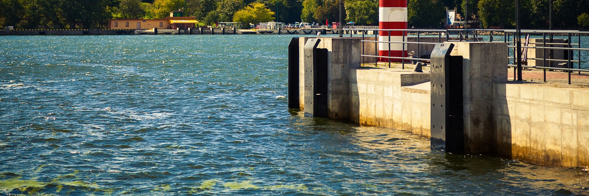 small striped lighthouse in Klaipeda