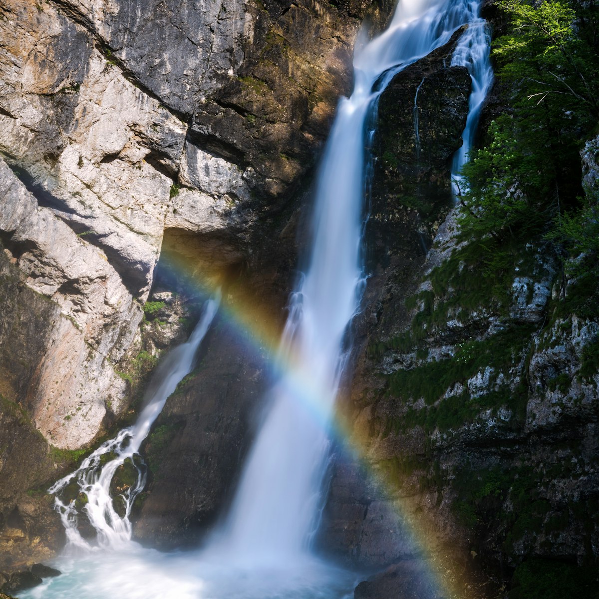 Rainbow On Savica Waterfall