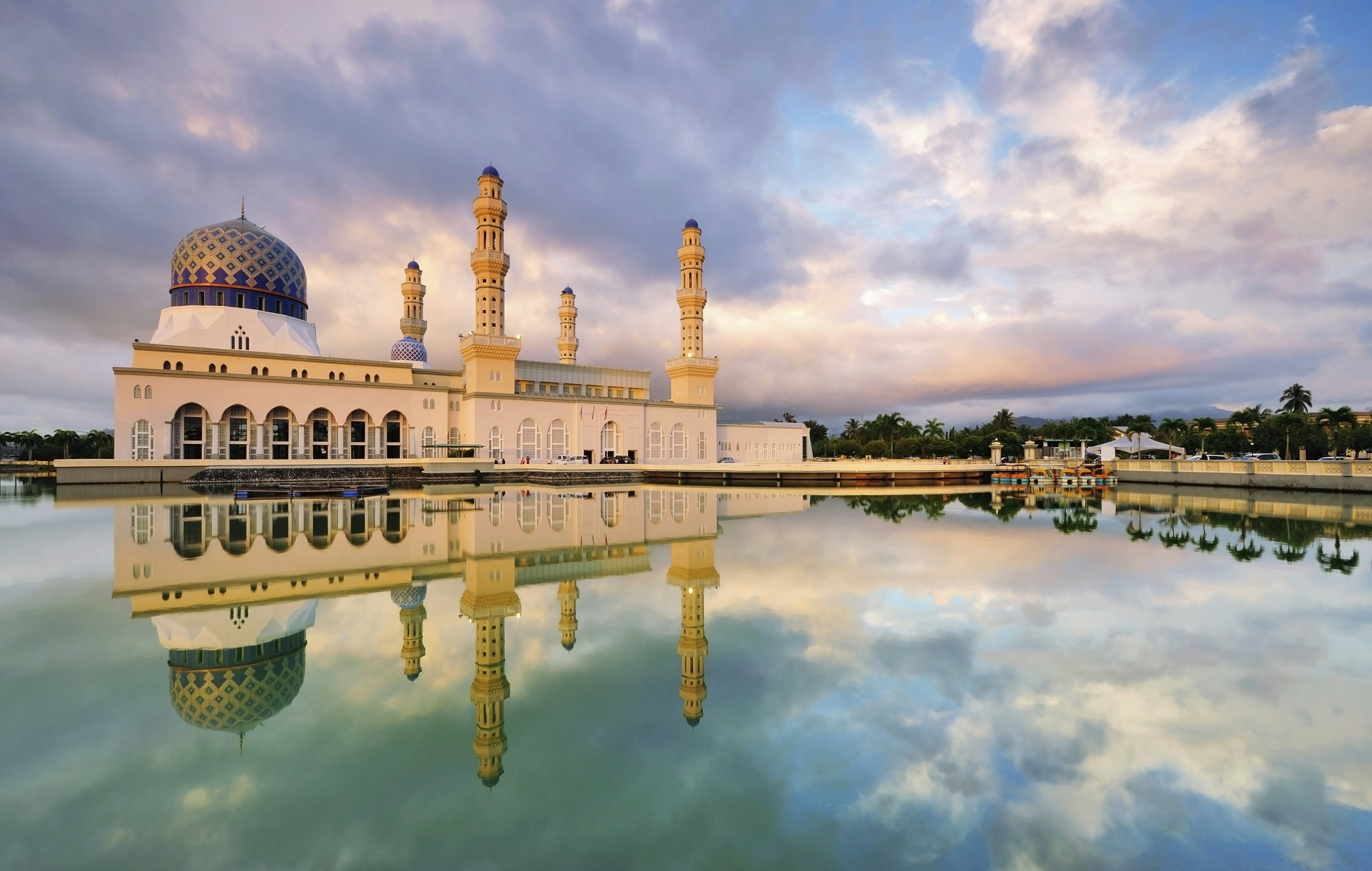 Kota Kinabalu Floating Mosque with Dramatic Clouds and Reflection.