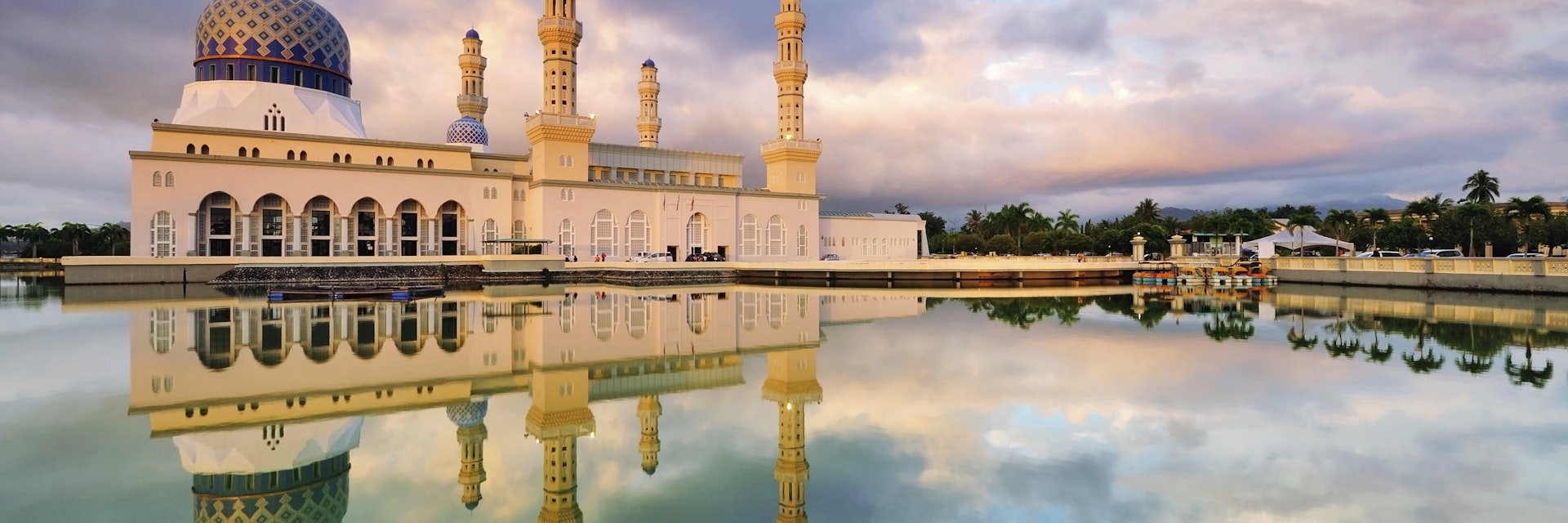 Kota Kinabalu Floating Mosque with Dramatic Clouds and Reflection.
