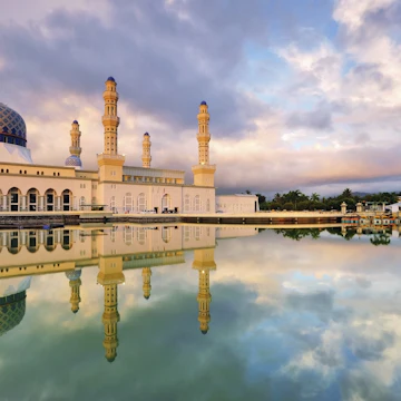 Kota Kinabalu Floating Mosque with Dramatic Clouds and Reflection.