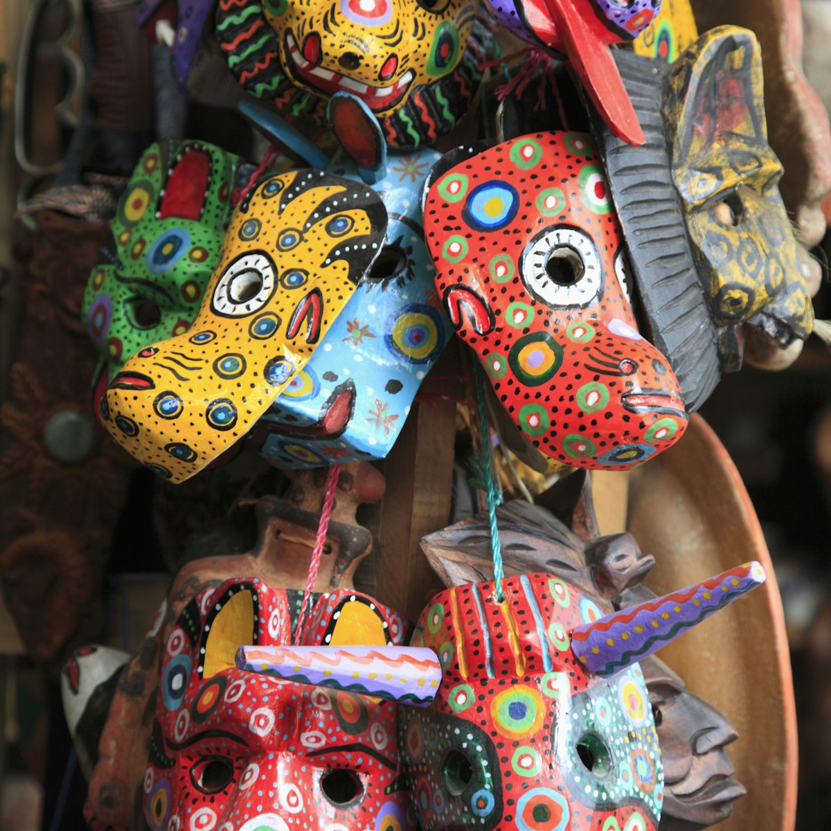 Masks, Handicraft Market, Antigua, Guatemala, Central America