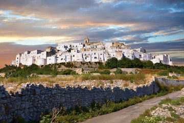 Italy, Lecce, Puglia, Ostuni, Medieval white fortified hill town walls