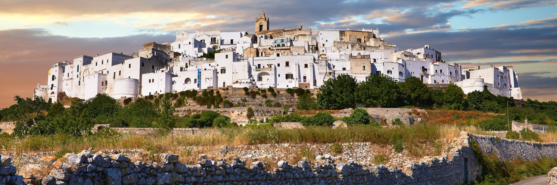 Italy, Lecce, Puglia, Ostuni, Medieval white fortified hill town walls