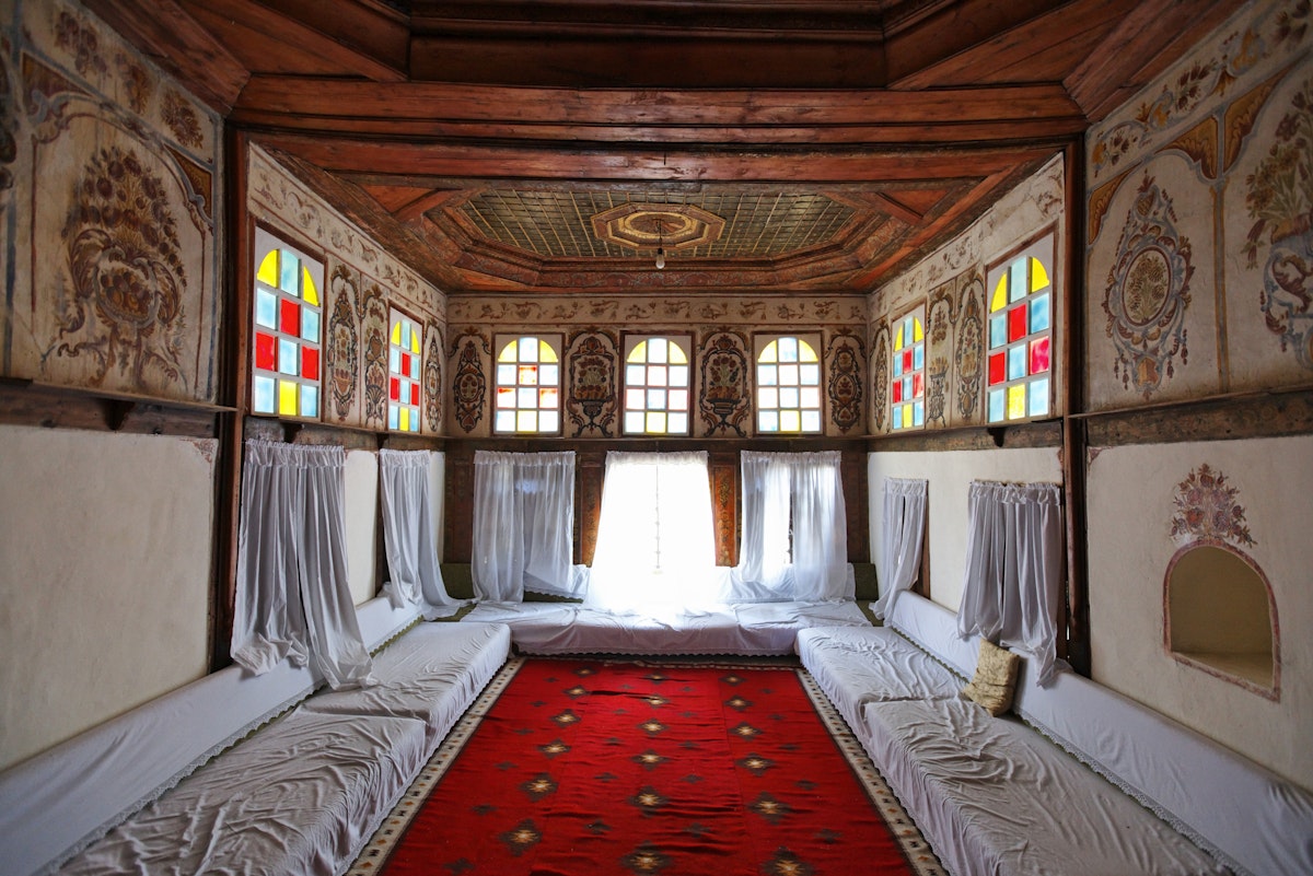 Gjirokastra, World Heritage, Zekate House, traditional house, room, wall paintings, ornaments, Albania