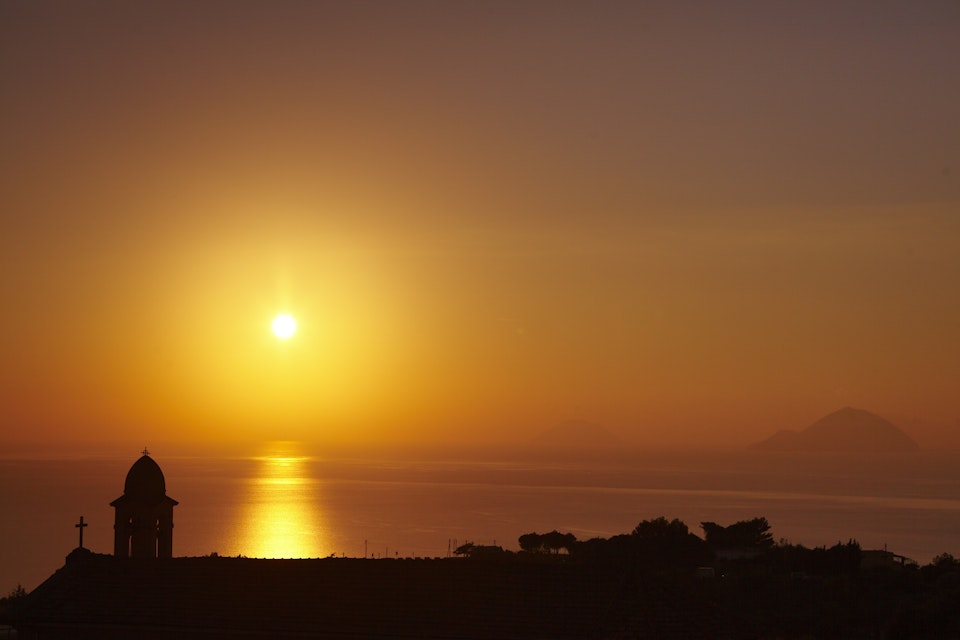 Sunset on island of Lipari.