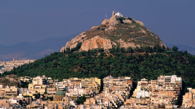 Lykavittos Hill and Athens urban sprawl viewed from the Acropolis.