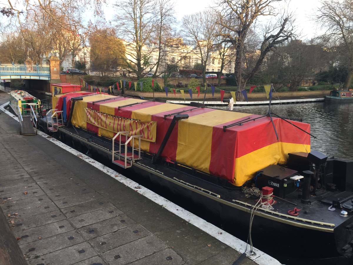 The Puppet Theatre Barge, which is permanently moored in Little Venice