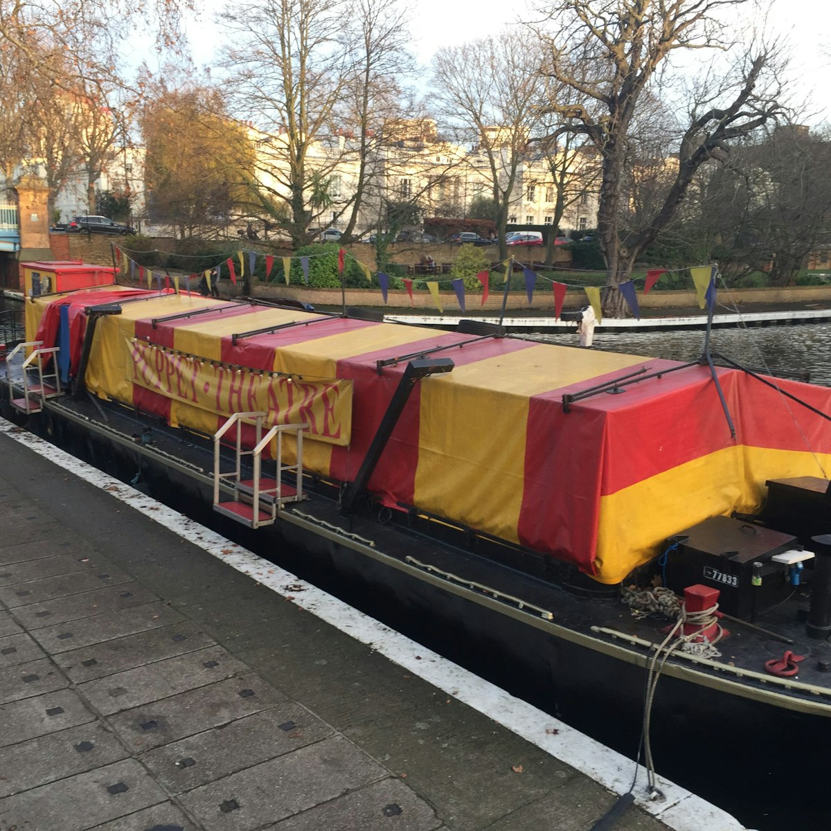 The Puppet Theatre Barge, which is permanently moored in Little Venice