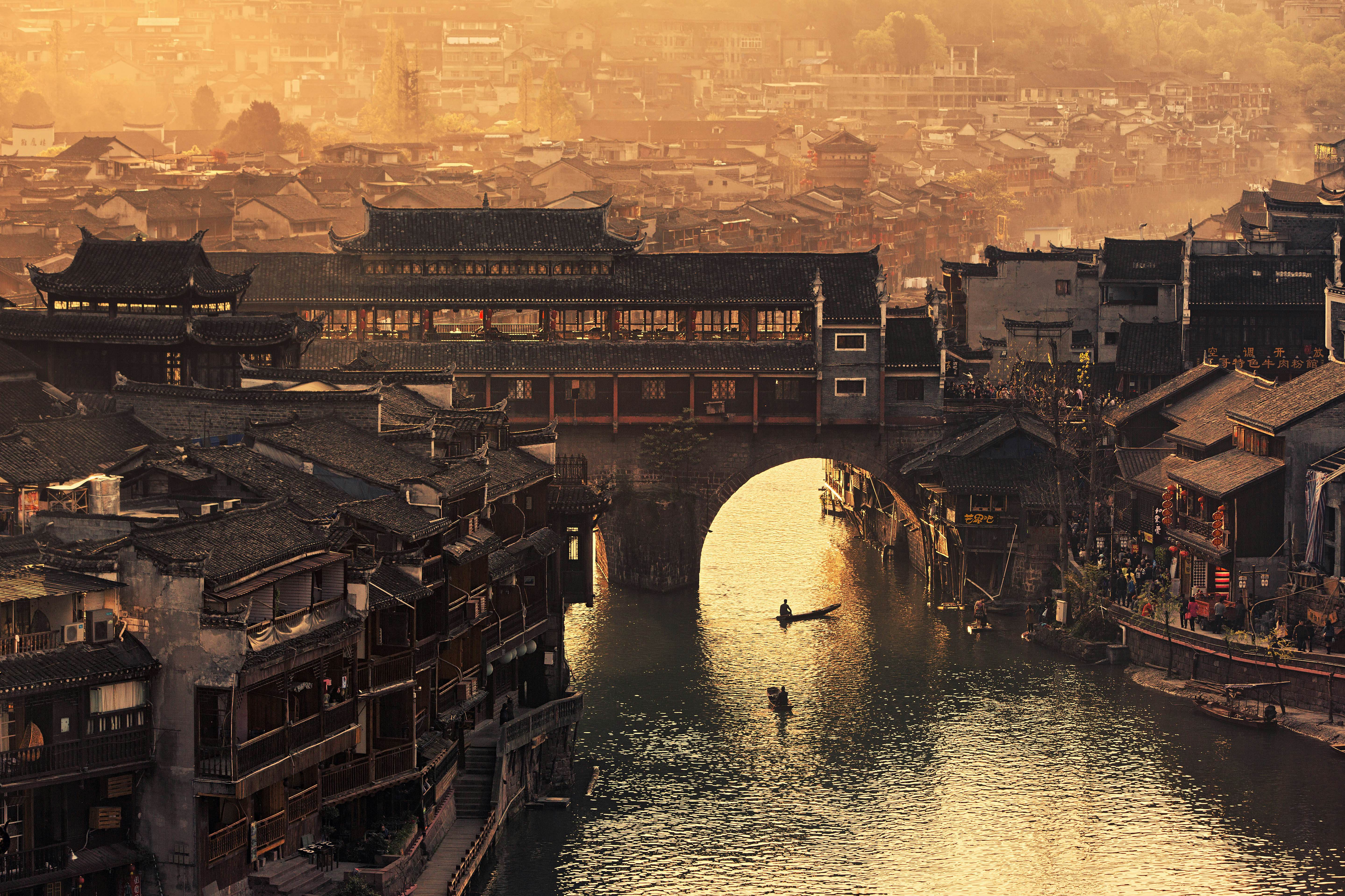 Asia is dawn over an ancient canal