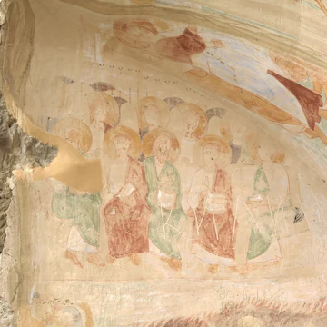 Ancient Mural painting 13th century, David Gareja monastery, Kakheti, Georgia; Shutterstock ID 659886058; Your name (First / Last): Gemma Graham; GL account no.: 65050; Netsuite department name: Online Editorial; Full Product or Project name including edition: Georgia destination page masthead and POI images