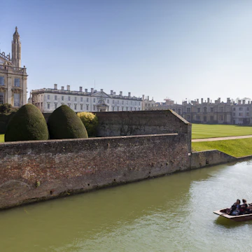 A view of Kings College from the Backs with punting in the foreground, Cambridge, Cambridgeshire, England, United Kingdom, Europe