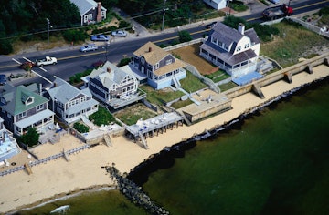 Aerial view of houses along the beach - Provincetown, Cape Cod, Massachusetts