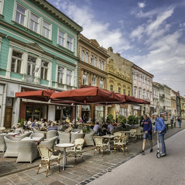 Sidewalk cafe at Hlavne namestie, Kosice, Slovakia
