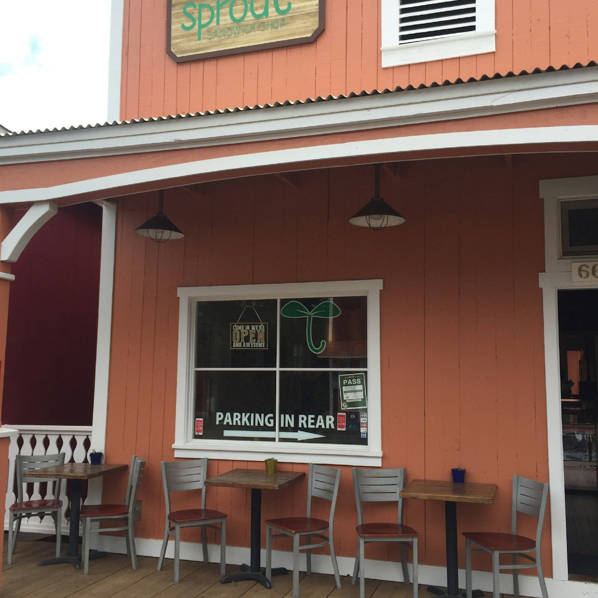 Exterior of Sprout Sandwich Shop restaurant in Hale'iwa, O'ahu, Hawaii