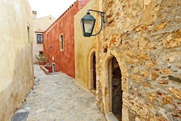 traditional greek street in monemvasia