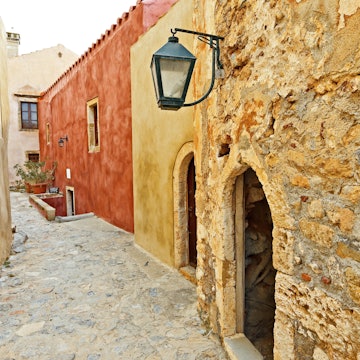 traditional greek street in monemvasia