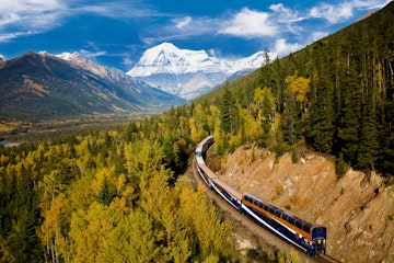 Rocky Mountaineer passing through Banff National Park.