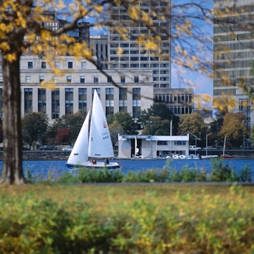 Sailing off the Esplanade on the Charles River.