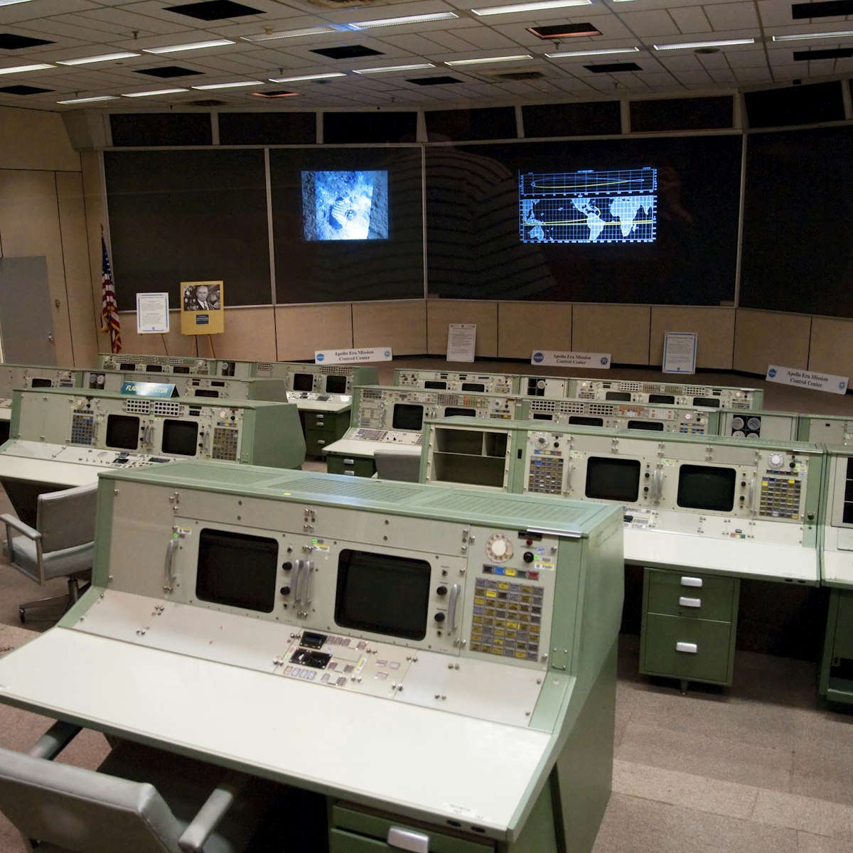 Apollo Era Mission Control Center, NASA Space Center Houston, Johnson Space Center.