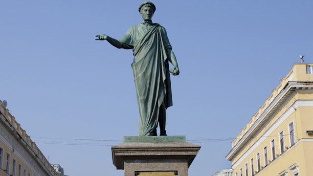 Ukraine, Odessa. Primorsky Boulevard, statue of Duke de Richelieu.