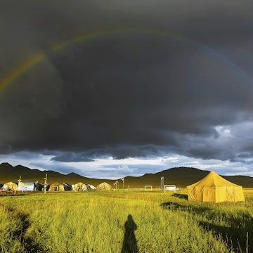 Double Rainbow over archeological field camp