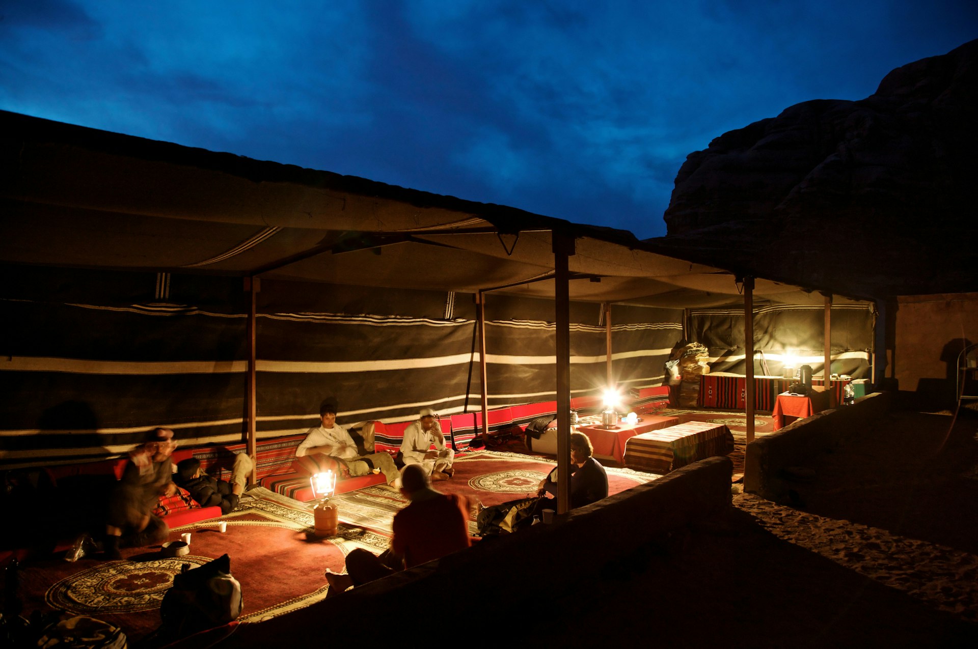 Enjoying a meal at a camp at Wadi Rum National Reserve in Jordan