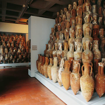 ITALY - APRIL 08: Amphorae in the Archaeological Museum of Lipari, island of Lipari, Sicily, Italy. (Photo by DeAgostini/Getty Images)