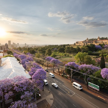 Street View with sunset in Pretoria, Gauteng Province, South Africa