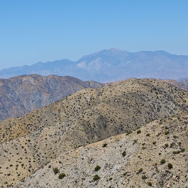 California, Joshua Tree National Park, Keys View in Little San Bernadino Mountains, Mount San Jacinto across Coachella Valley