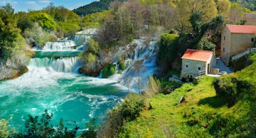 Waterfalls and mill buildings, Krka National Park