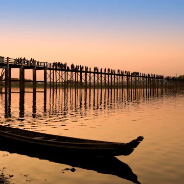 Footbridge Ubein Teakwood. Connects Amarapura To A Pagoda On The Other Side Of The Lake. Myanmar. (Photo by: EyeOn/UIG via Getty Images)