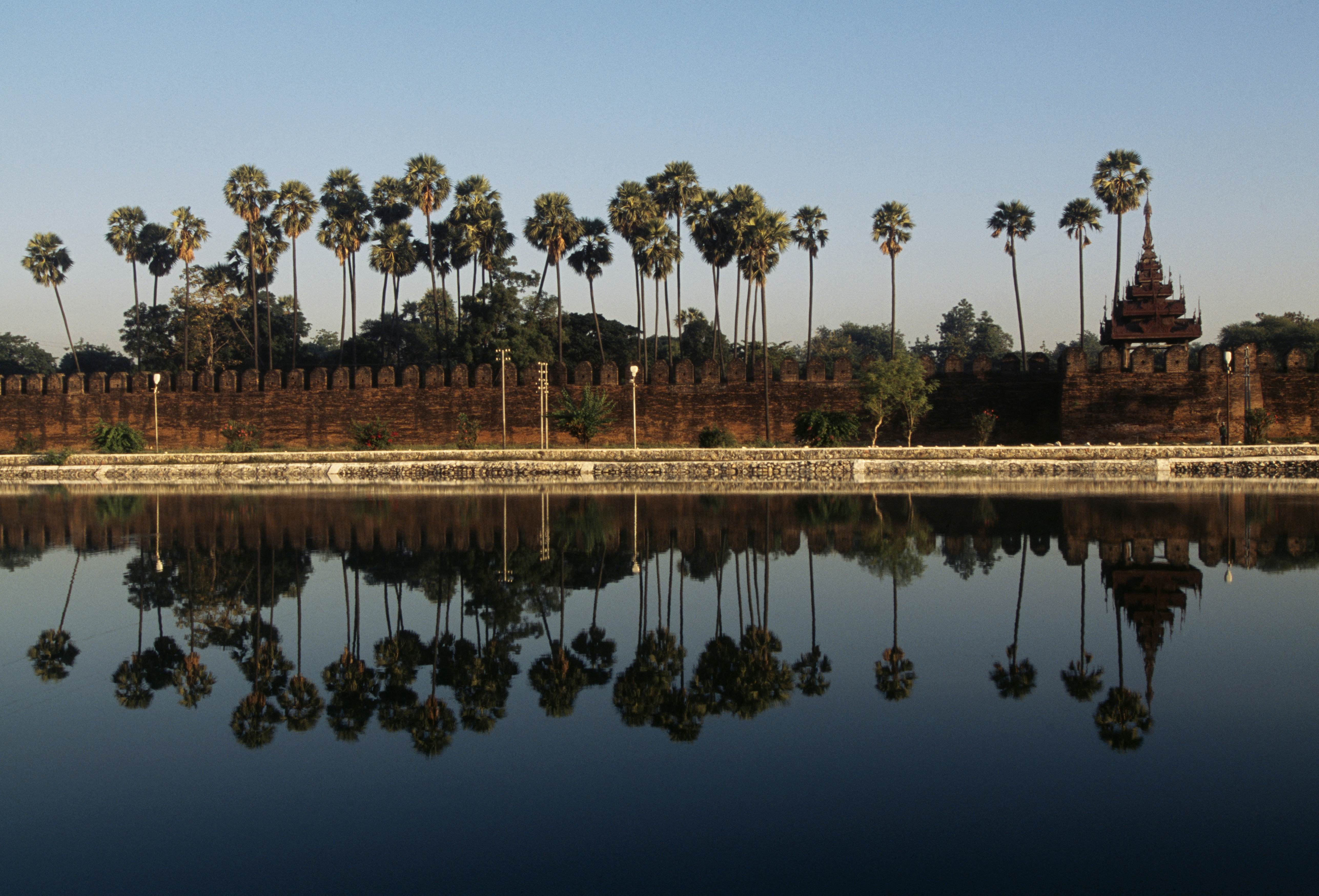 Walls of citadel which contains Mandalay Royal Palace, Mandalay, Myanmar