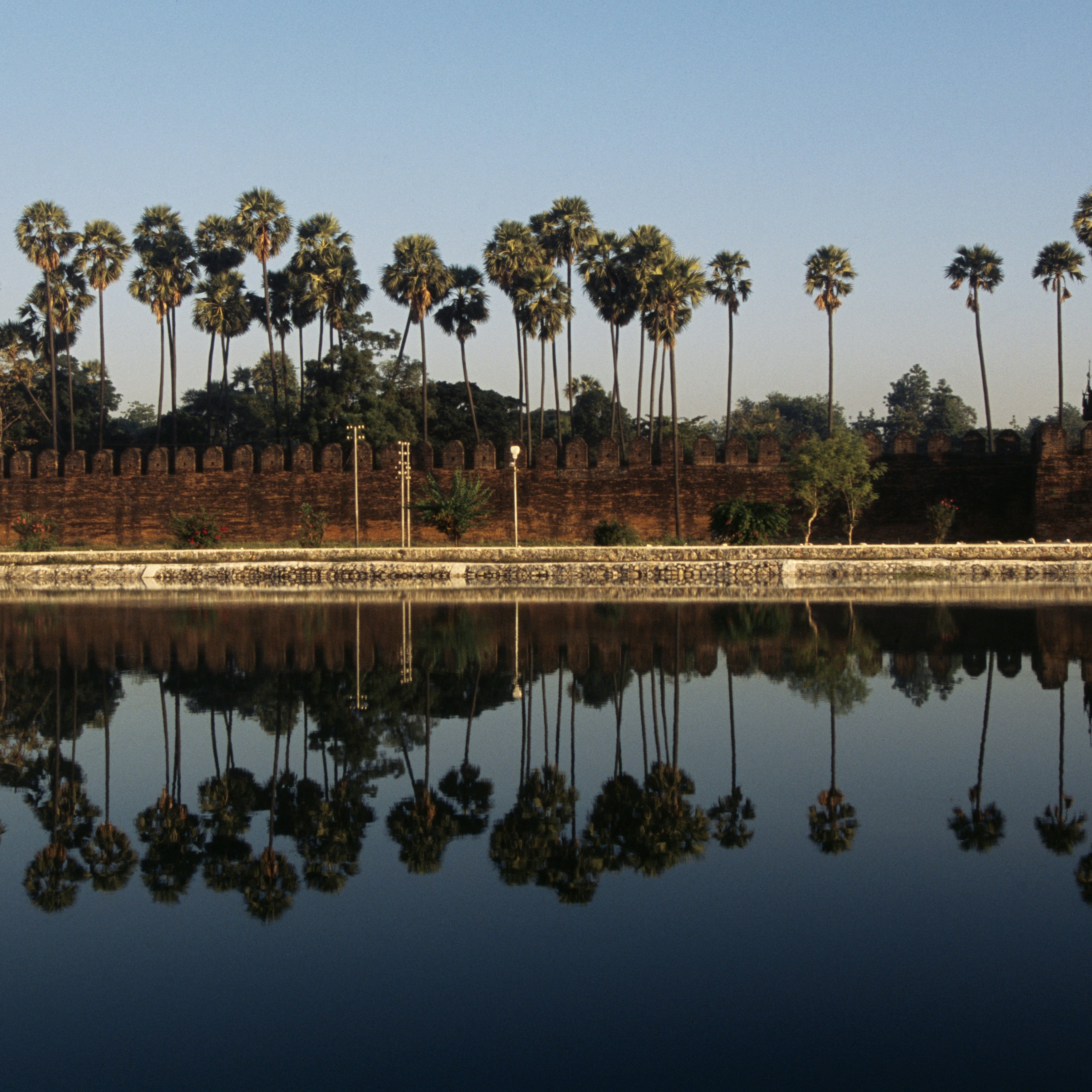 Walls of citadel which contains Mandalay Royal Palace, Mandalay, Myanmar