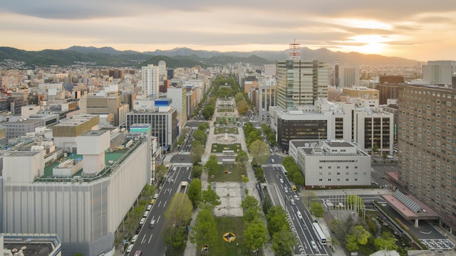 Cityscape of Sapporo at odori Park, Japan