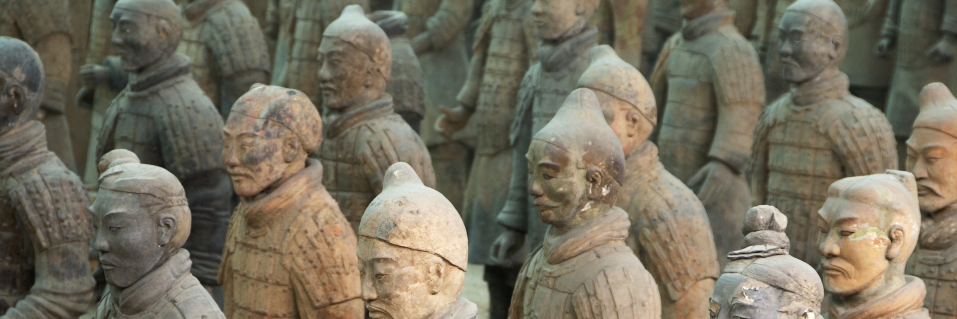 Subterranean life-size terracotta soldiers in battle formation - part of 2000 year old Army of Terracotta Warriors (Bingmayong).