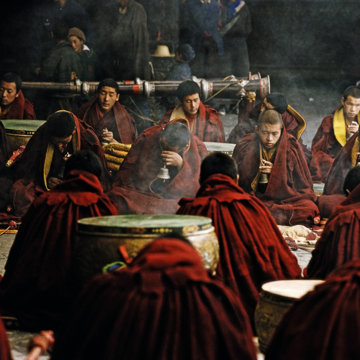 Tibet, Lhasa, monks chanting at Jokhang temple