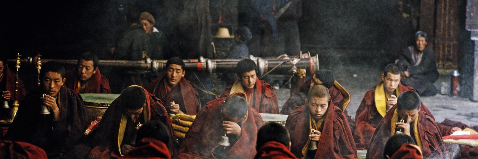 Tibet, Lhasa, monks chanting at Jokhang temple