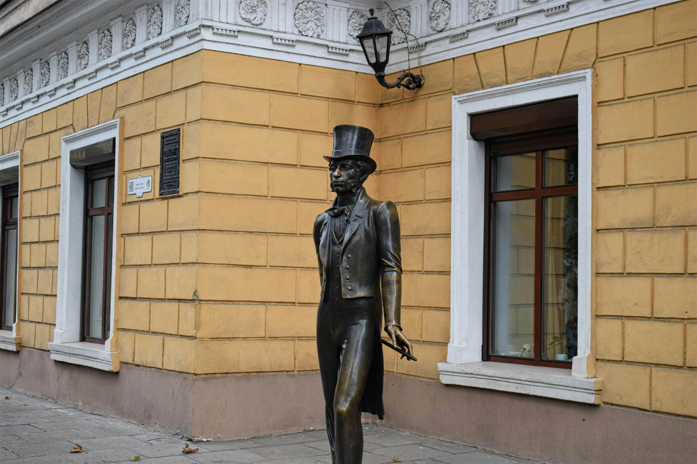 The statue of poet Alexander Pushkin beside Odesa's Pushkin Museum