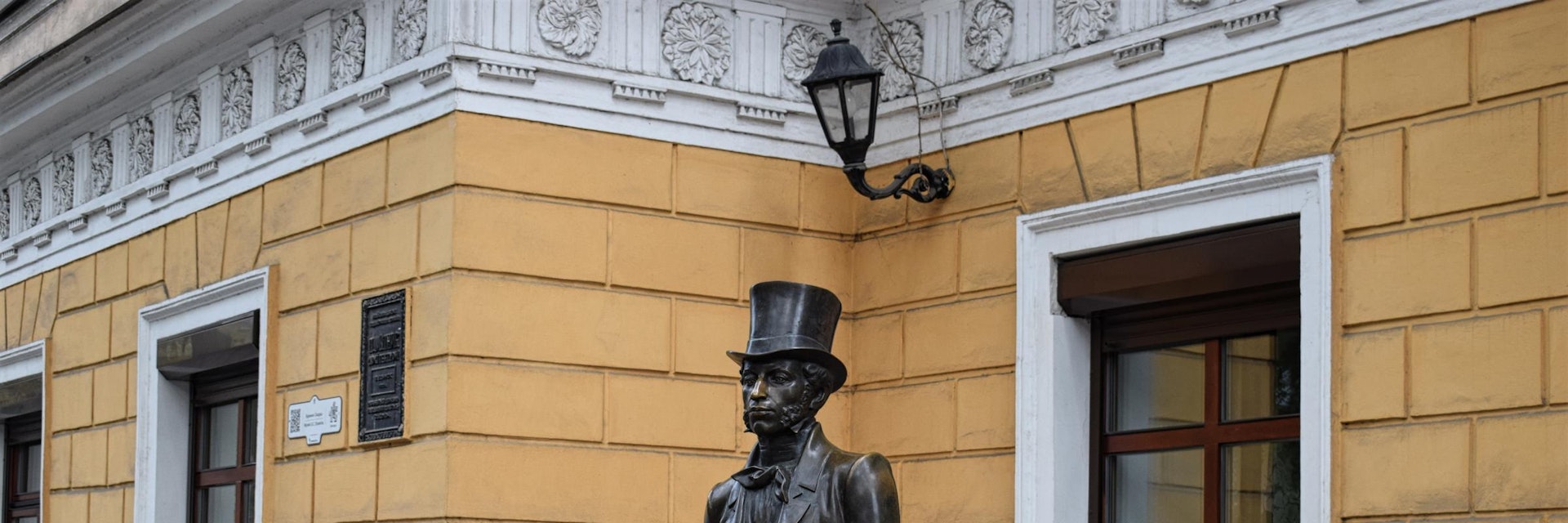 The statue of poet Alexander Pushkin beside Odesa's Pushkin Museum