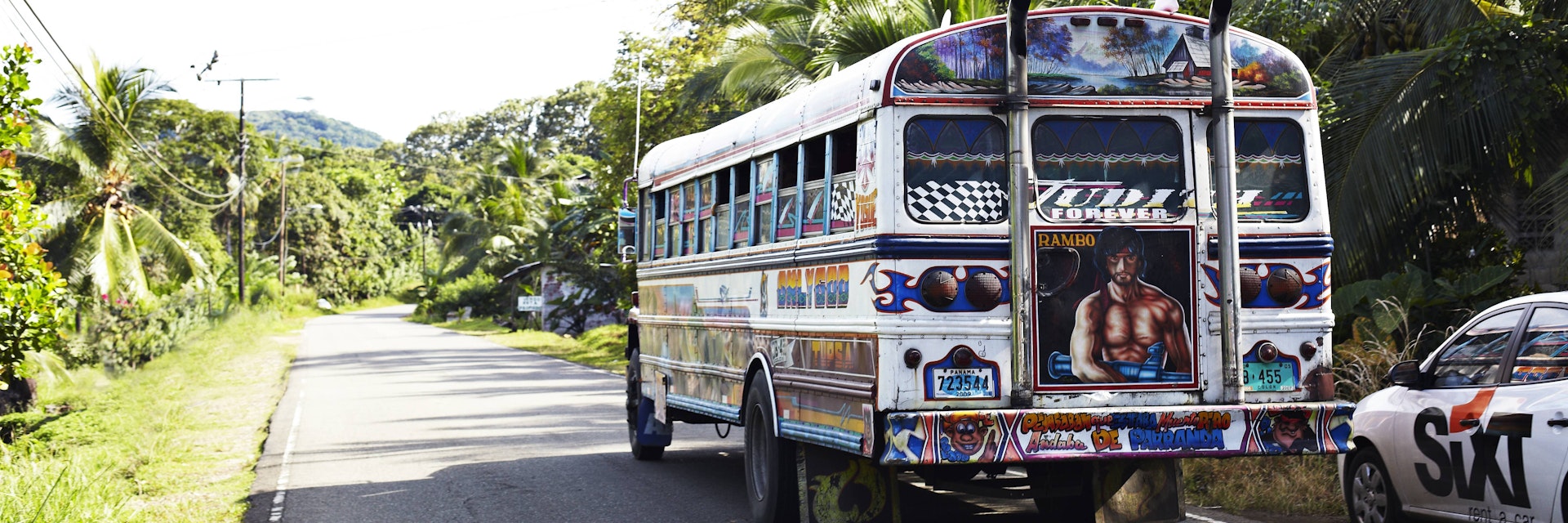 Painted public bus on road around Portobelo.