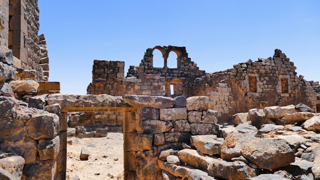 Scenic View Ancient Byzantine and Early Islamic Town Ruins of Umm el-Jimal in Northern Jordan; Shutterstock ID 555164446; Your name (First / Last): Lauren Keith; GL account no.: 65050; Netsuite department name: Content Asset; Full Product or Project name including edition: Jordan 2017