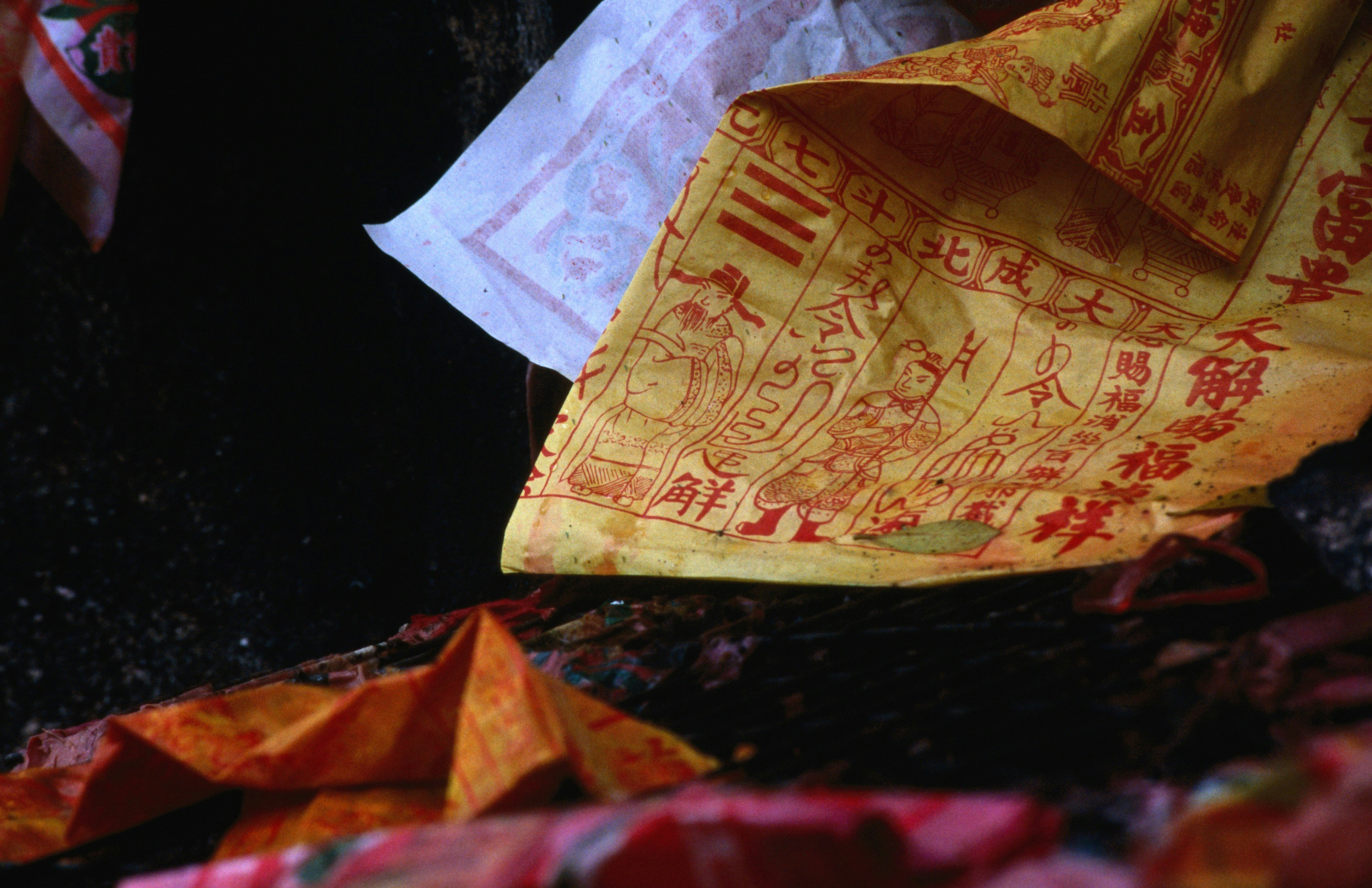A soggy wet prayer hangs from the enchanted Lam Tsuen Wishing Tree in Tai Po.