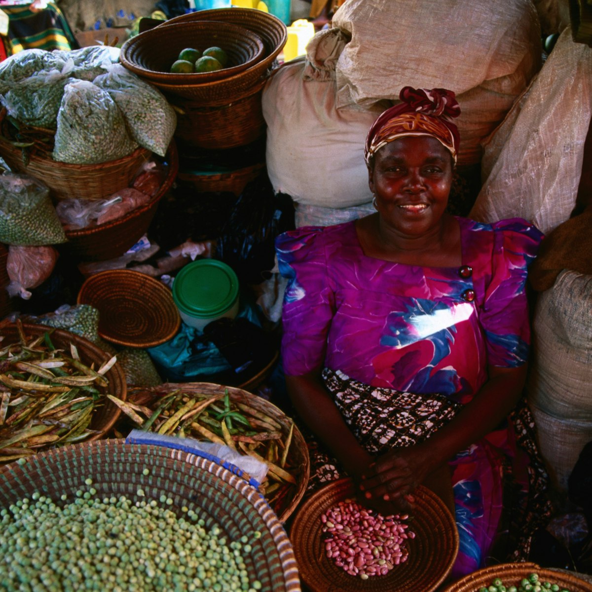 Bean vendor at Nakasero Market.