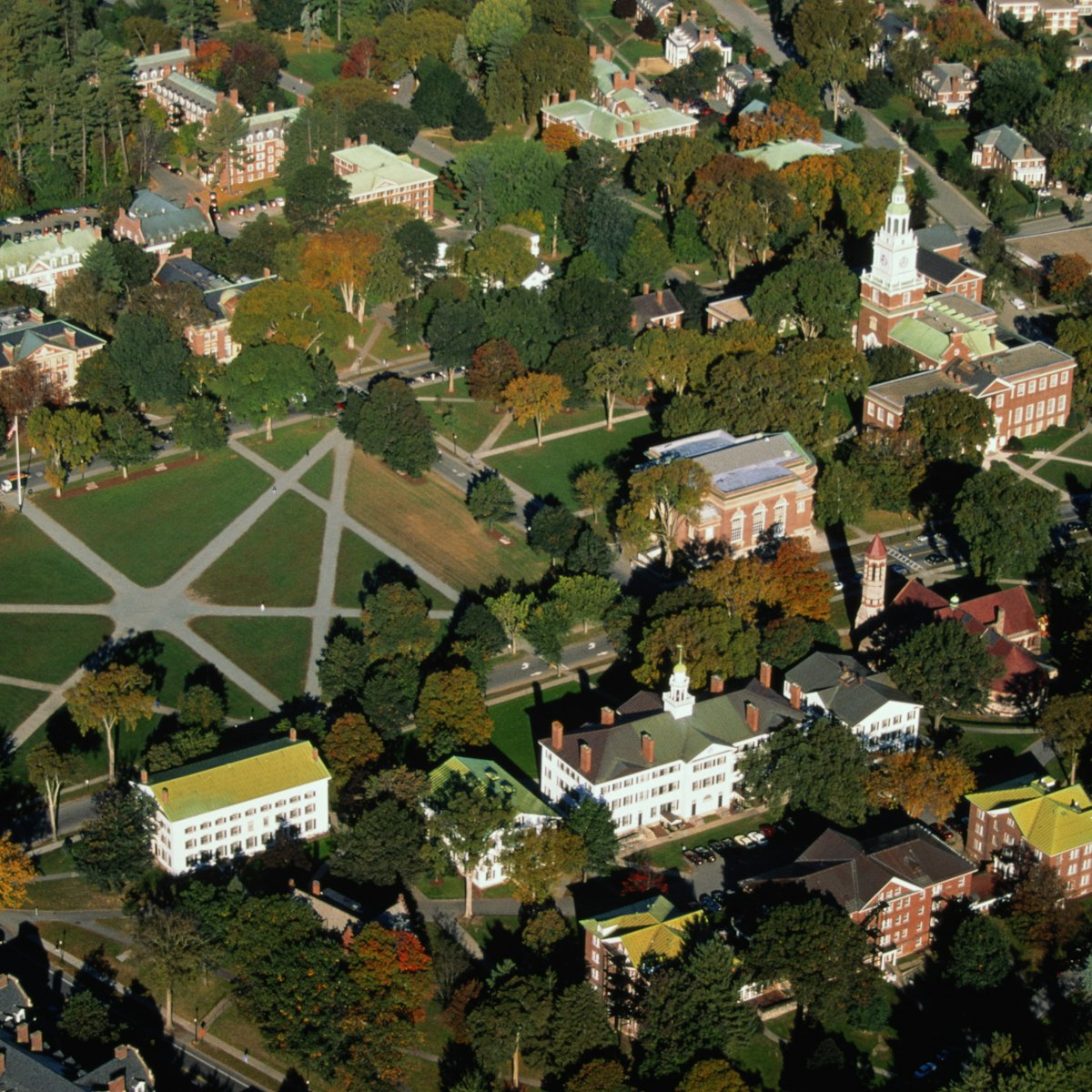 USA, New Hampshire, Hanover, Dartmouth, aerial view, autumn