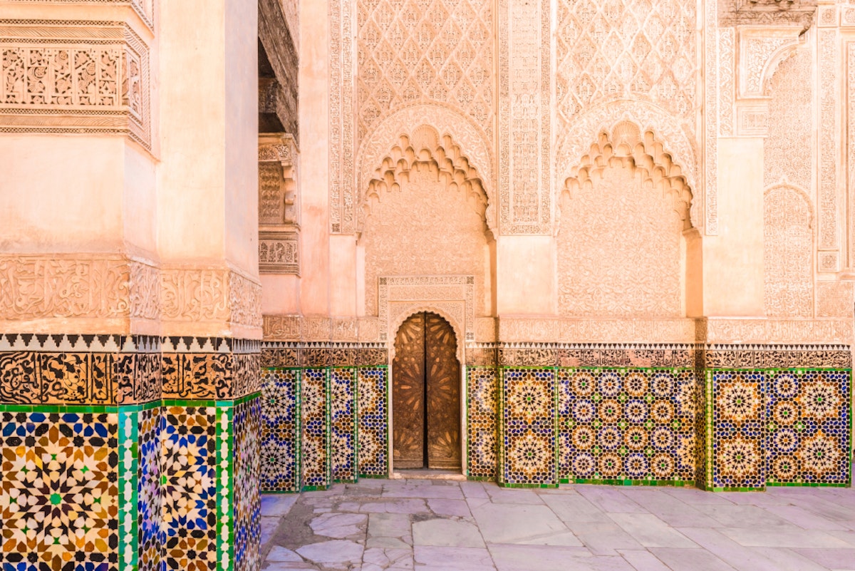 Marrakech, Morocco - November 13, 2017: Old Islamic school of Ali Ben Youssef Medersa in Marrakesh, Morocco; Shutterstock ID 1089558698; Your name (First / Last): Lauren Keith; GL account no.: 65050; Netsuite department name: Online Editorial; Full Product or Project name including edition: Marrakesh images update